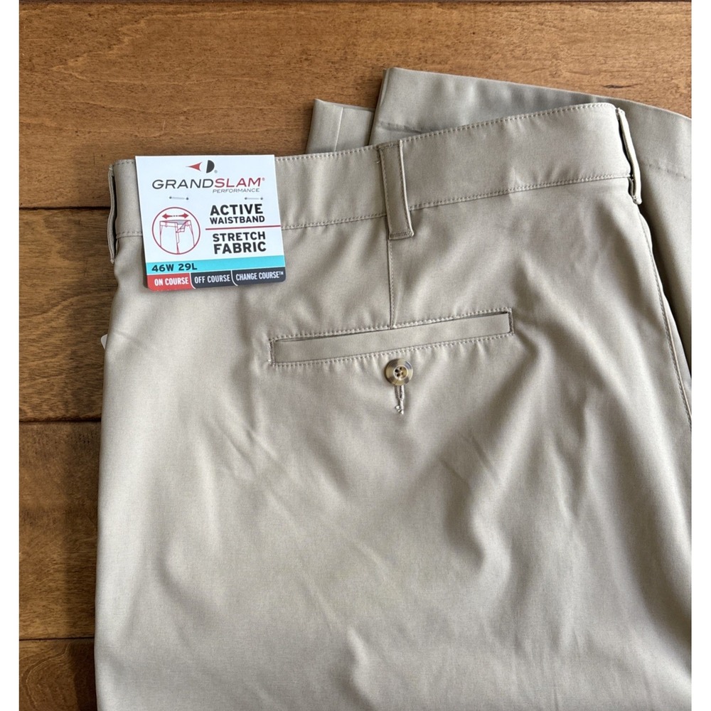 Grand Slam Performance Mens Golf Pants 46W 29L Stretch Beige UPF50